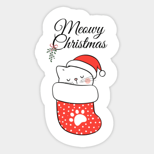 Cute Christmas - Meowy Christmas Cat with Hat Sleeping Sticker